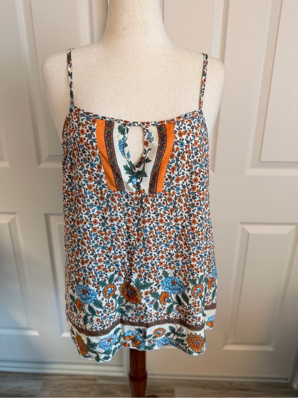 Floral Spaghetti-Strap Camisole in Orange & Blue